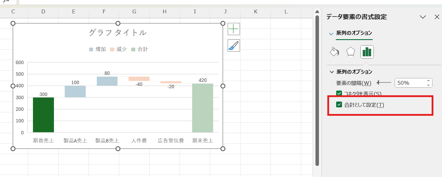 合計として設定にチェックを入れる